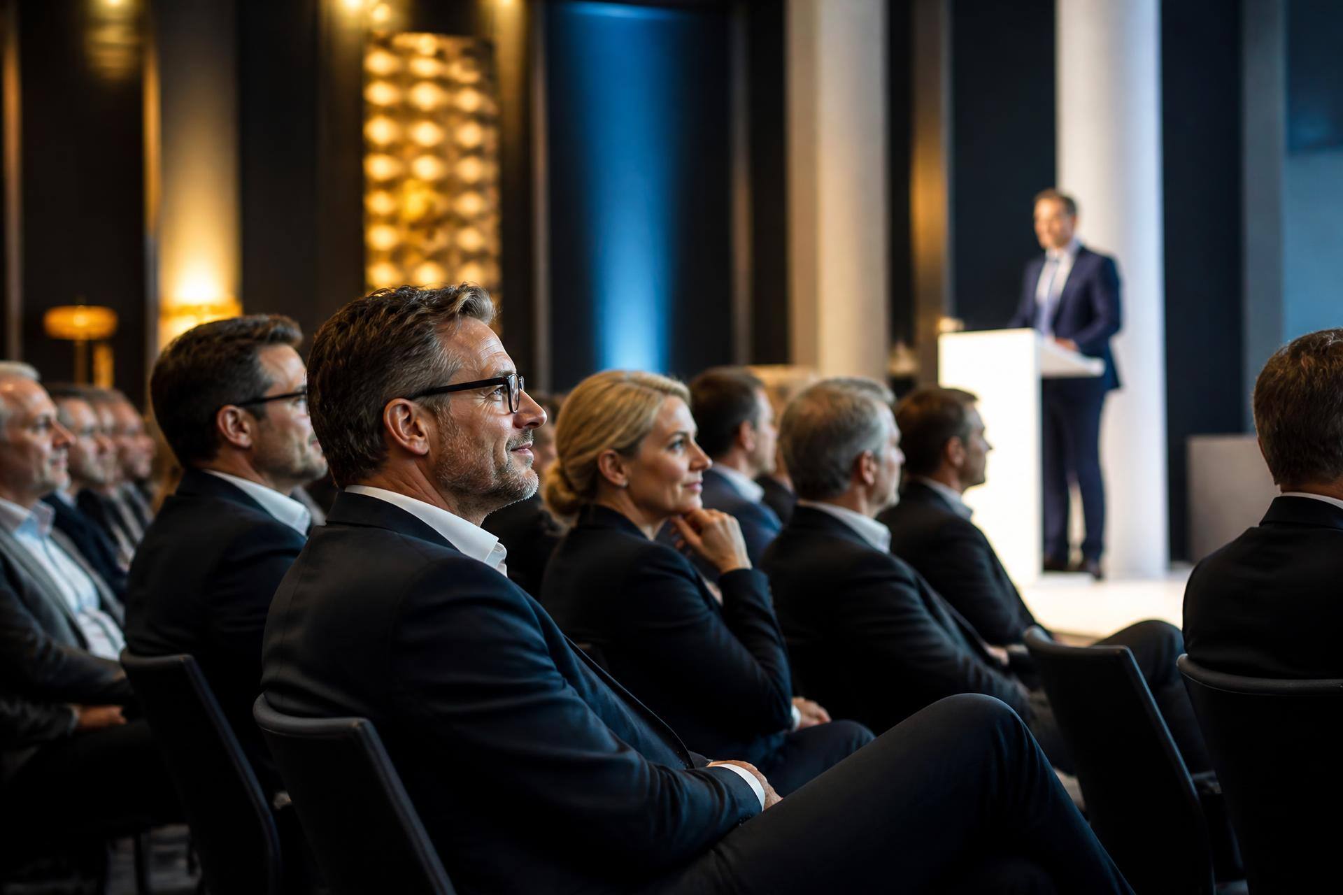 Unternehmerinnen und Unternehmer bei einem Seminarvortrag